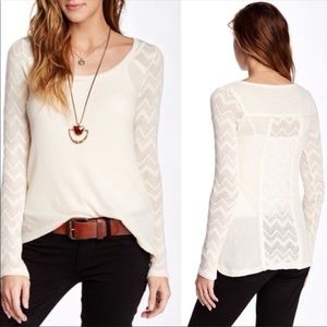 Lucky Brand Ginny Lace Thermal Top Cream Medium
